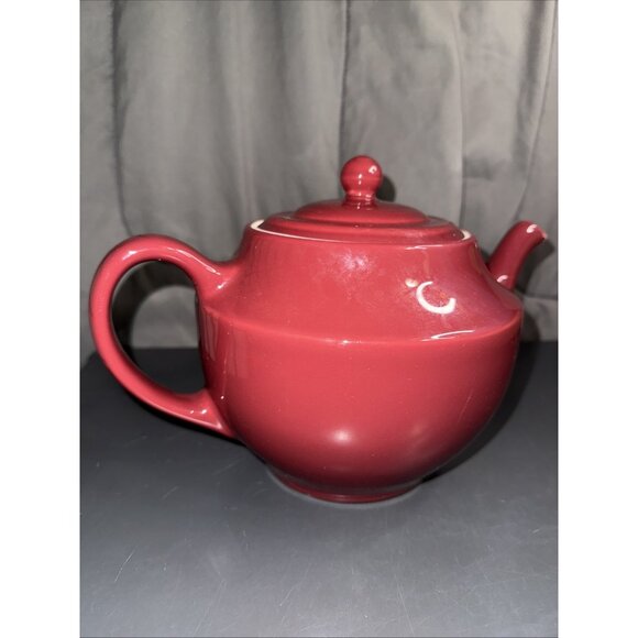 HALL Teapot Large Vintage Pottery Ceramic Porcelain Burgundy 12”Lx7”Wx7”H Vented - Picture 6 of 16